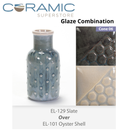 Slate EL129 over Oyster Shell EL101 Glaze Combination